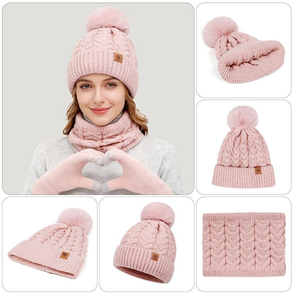 3Pcs/Set Fashion Warm Winter Hat Scarf Gloves Touchscreen Scarf Gloves Set Windproof Soft Scarf Cap Outdoor