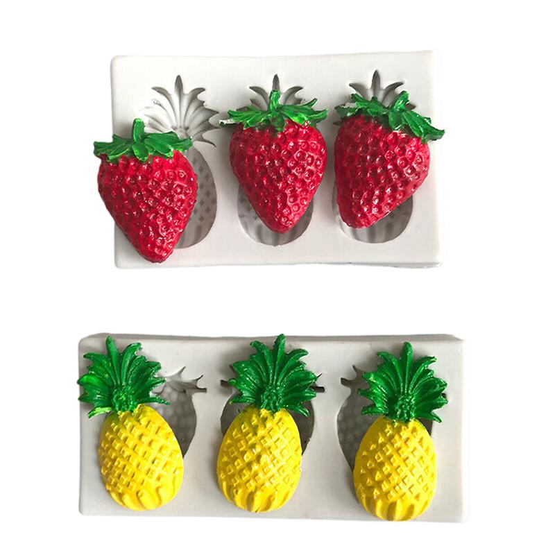 3 Cavities Pineapple Strawberry Silicone Sugarcraft Mold Resin Tools Cupcake Baking Mould Fondant Cake Decorating Tools