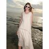 Sancai 2025 Summer Sleeveless Faux Two-Piece A-Line Long Dress