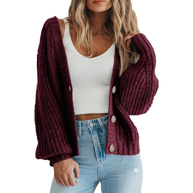 Fashion Casual Women's Knitted Cardigan Sweater Long Sleeves Loose Buttons Short Cardigans Jacket for Women Autumn and Winter Warm Knitwear Coat 25114