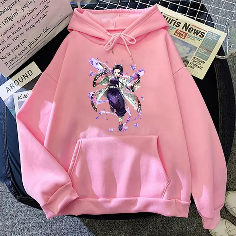 Fashion Unisex Hoodies Anime Kochou Shinobu Printed Hooded Women Men Harajuku Streetwear Sweatshirt Casual Pullover Tops