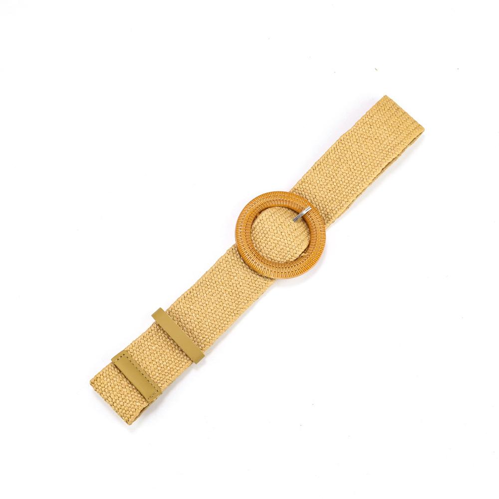 Bohemian Cotton And Linen Wind Pp Grass Woven Belt Women'S Round Square Buckle Dress Retro Women'S Belt