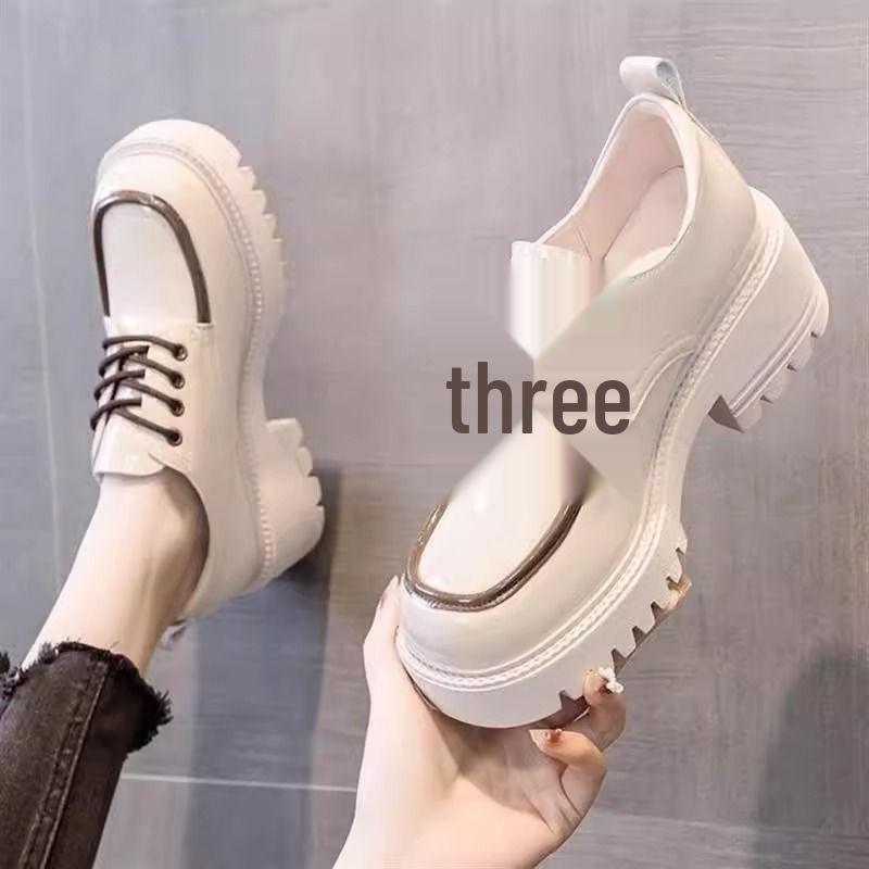 2025 Retro British Style Women's Shiny Leather Lace-Up Platform Loafers