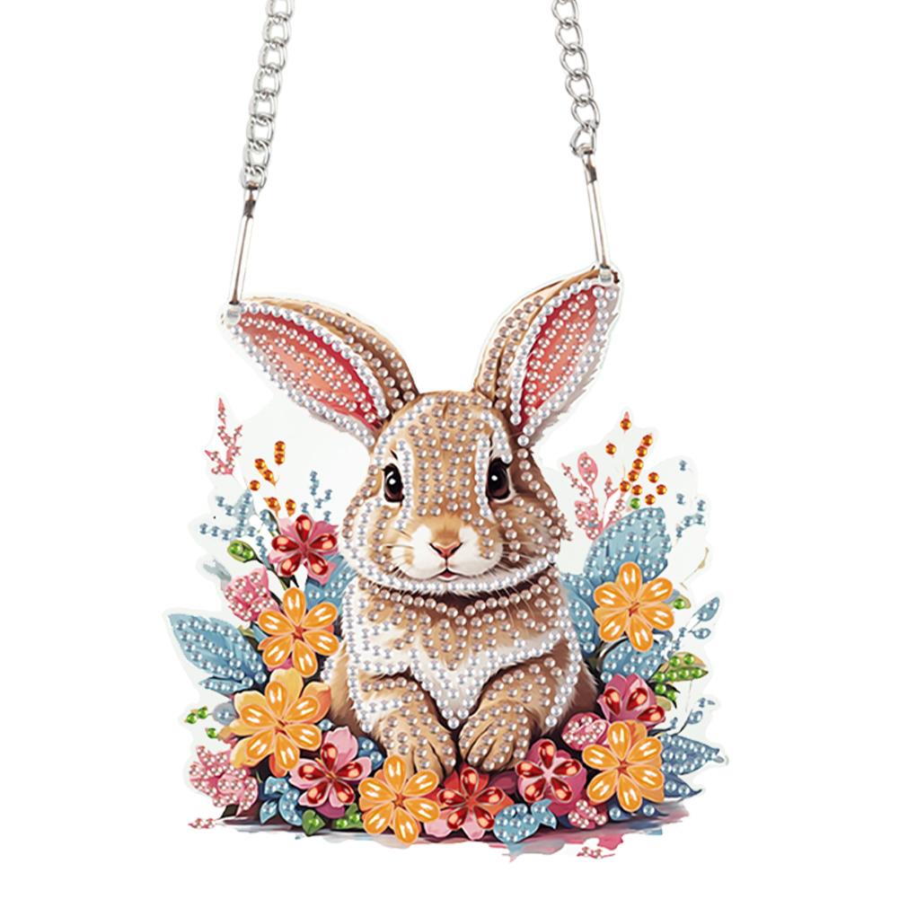 Special Shape Easter Rabbit Wreath Rhinestone Diamond Art Pendants Diamond Painting Hanging Pendant for Garden Window Decor