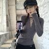 Red Sexy Hollowed-Out Long-Sleeve Knitted Sweater - Women's Retro Waist-Cinching Autumn/Winter Top