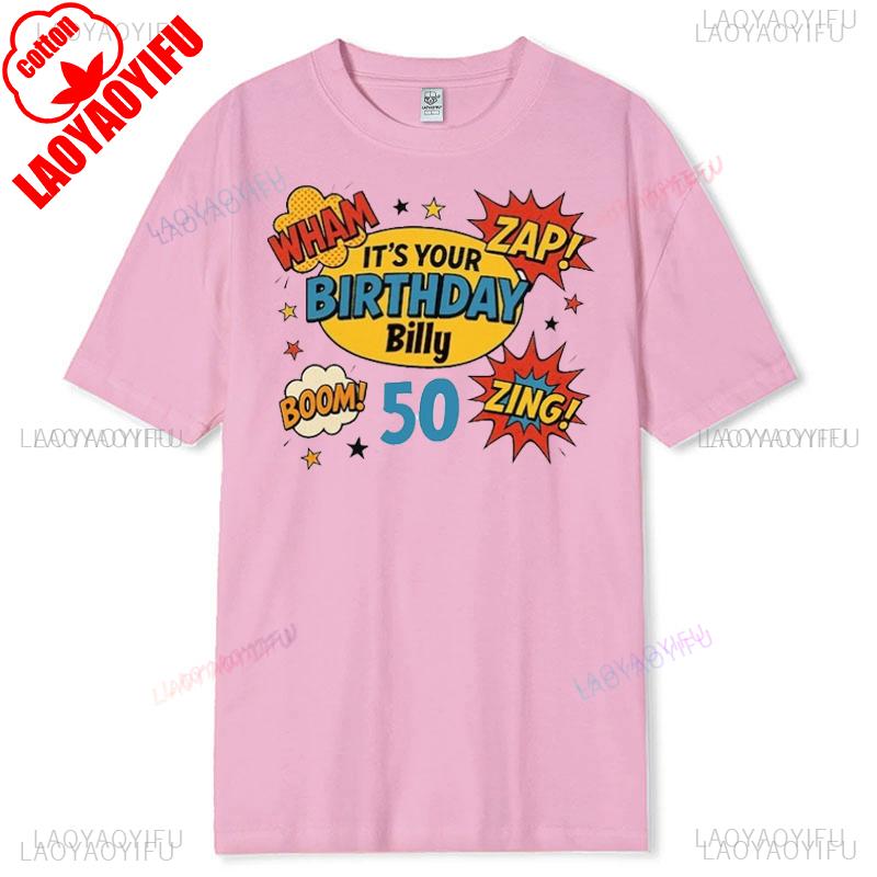Personalised 50th Birthday Tshirt Wham Zap Retro Comic Book Style Design on Bella and Canvas Premium Tee Fast UK Tracked