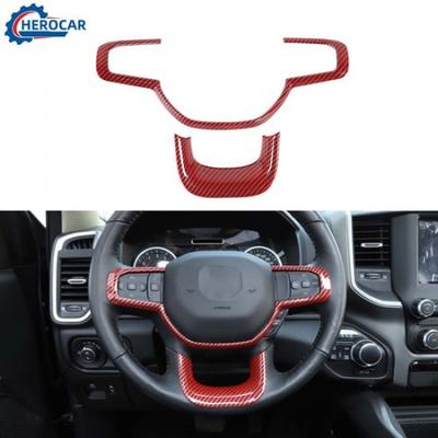 Red Carbon Fiber Steering Wheel Frame Cover Trim Decor For Dodge Ram 2018+