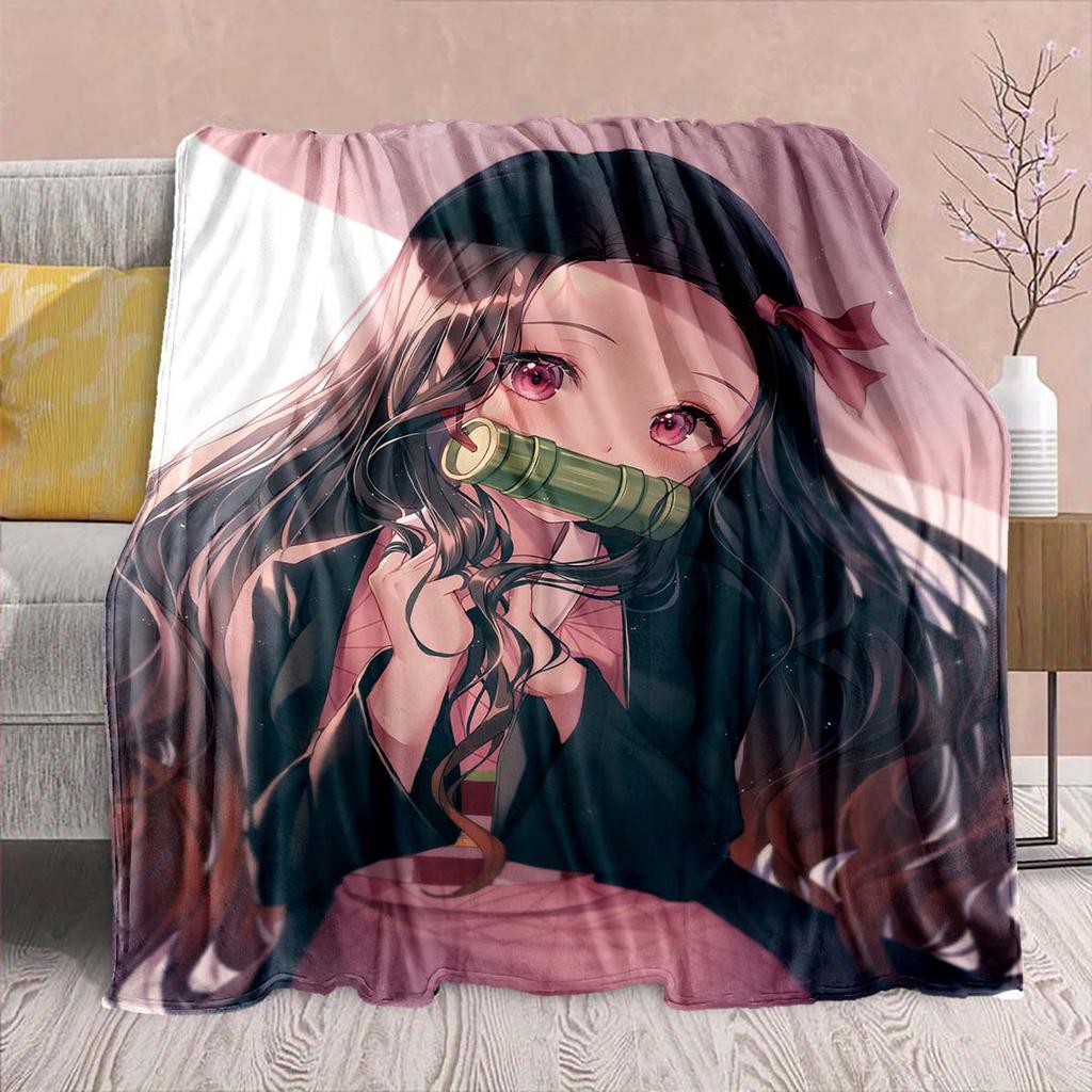 Demon Slayer Anime Flannel Blanket - Soft Warm Perfect for Sofa, Bedding Camping Travel Office Home Decor -QJY