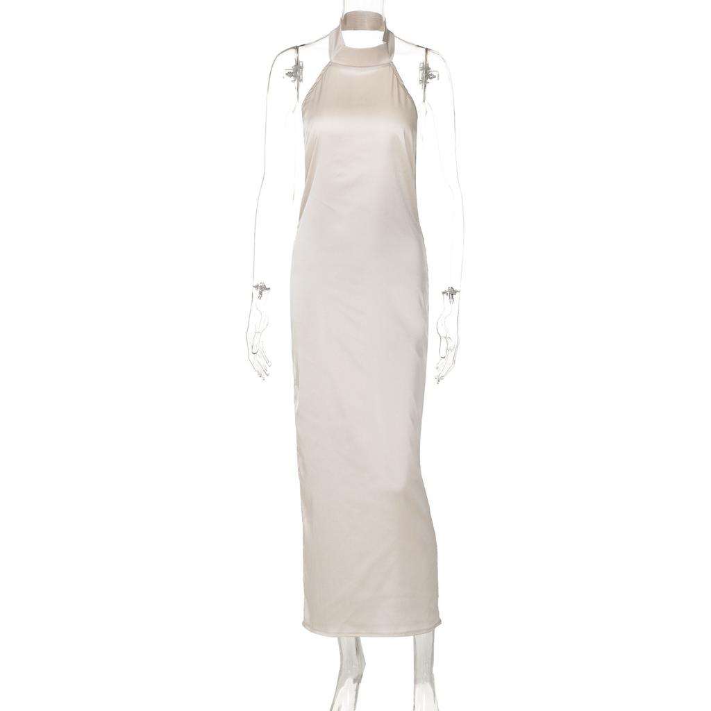 Sexy Backless Satin Sleeveless Halter Dress For Summer
