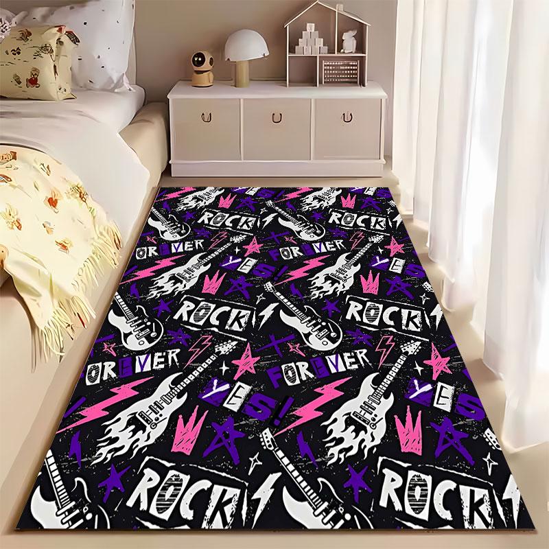 Rock Music Pattern Carpet Suitable As a Non-slip Mat for the Living Room or Bedroom Sofa