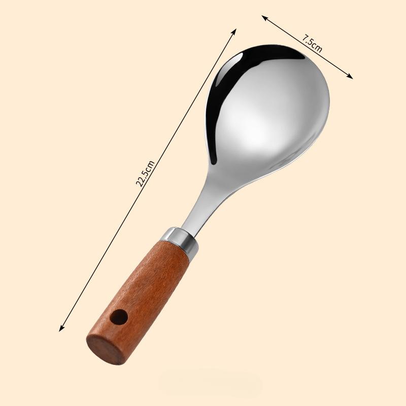 A Wooden Handle Three-dimensional Household High-temperature Resistant Rice Spoon That Doesn't Stick To The Rice