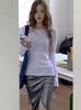 White Layered Modal Slouchy T-Shirt: Long-Sleeve, Slim Fit, Sheer, Sun Protection, Autumn/Winter.