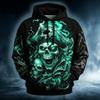 Men's Fire Pirate Skeleton Skull Chain Flame Print Hoodie Drawstring Pocket Horror Adventure Street Fashion Pullover Tops