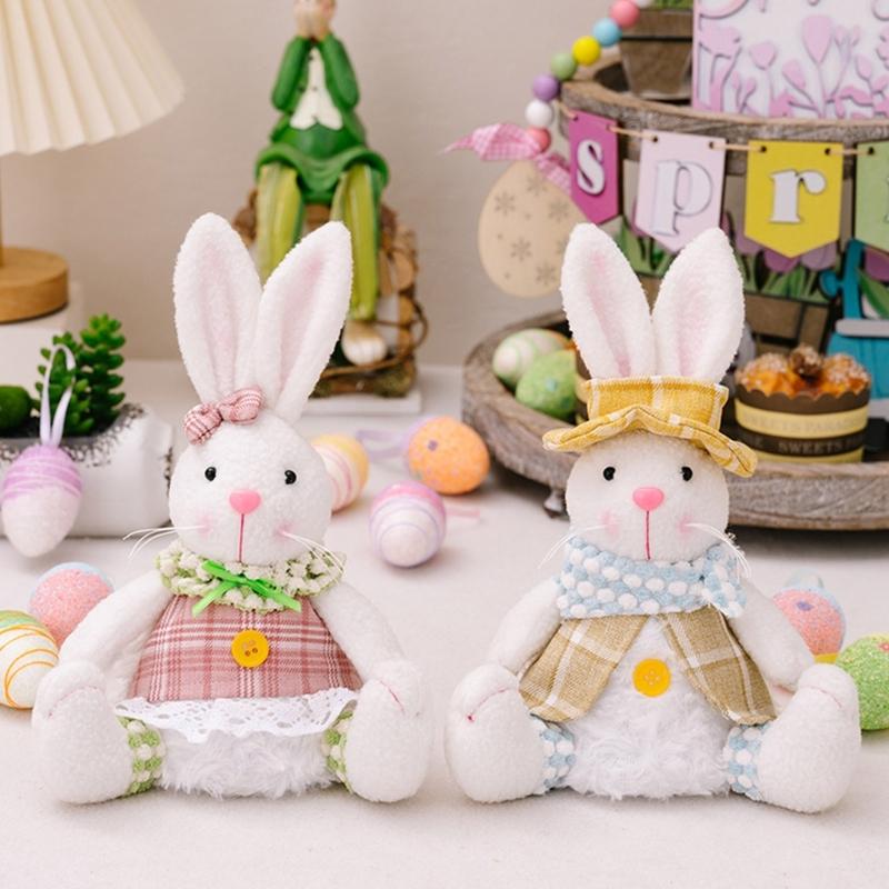 Easter LED Light Rabbit Doll Spring Easter Decorations for Car Rabbit Ornaments Kid Gift 2024 Holiday Party