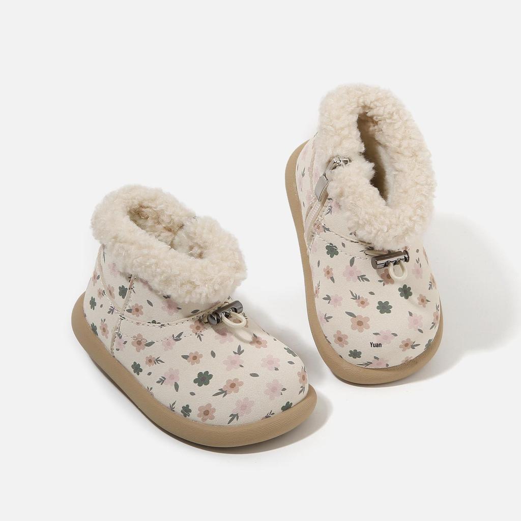 2025 Winter Girls' Velvet-Lined Warm Toddler Boots - Soft Soles, Non-Slip, Short Cotton Boots