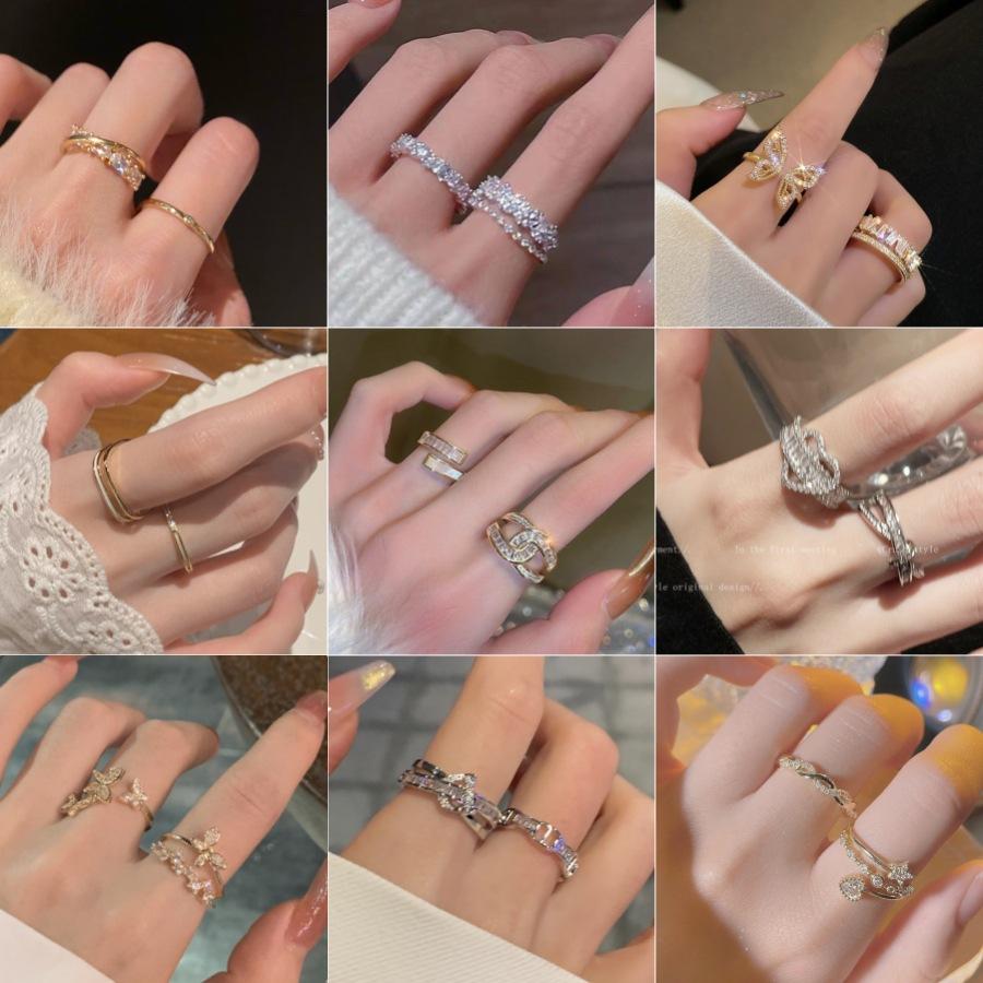 Light luxury fashion high sense pearl zircon copper ring women's design sense retro personality open index finger ring simple