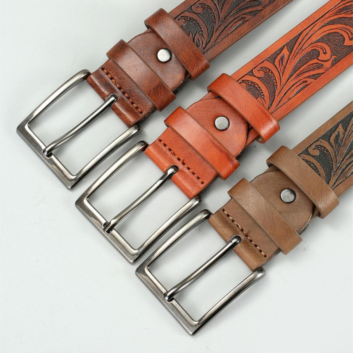 

Retro Style Men S Belt Embossed Pu Pin Buckle Wide Belt Medium Green Belt 120cm