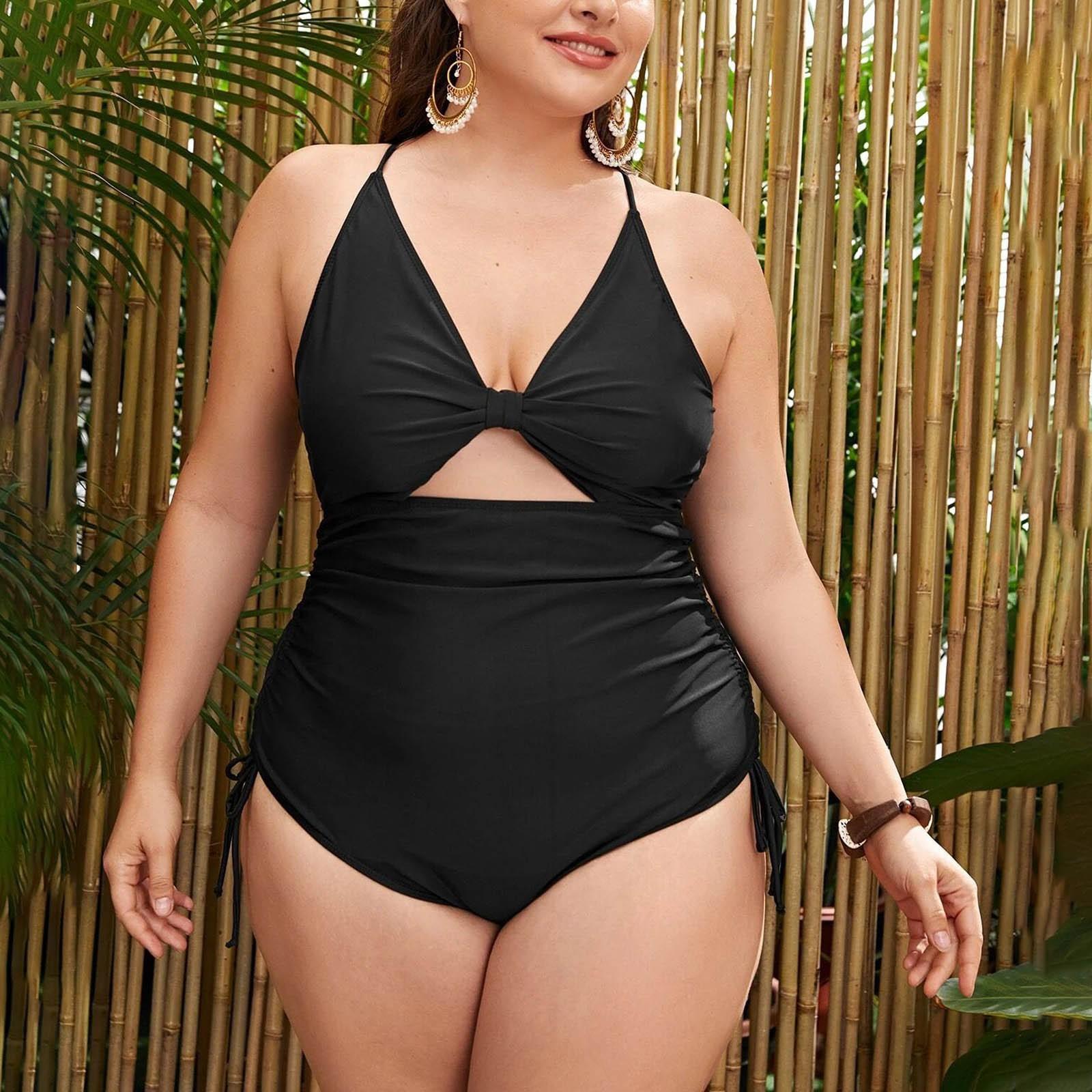 Bikini Tie- Printing Conservative Belly Covering Plus Plus Size One-Piece Swimsuit Women XXL чёрный