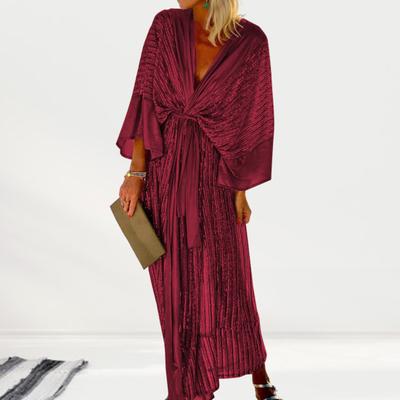 Tiefes V-Ausschnitt Fledermausärmel Schnürung Fließender Saum Herbstkleid Damen Pailletten Elegant Feiertag Cardigan Langes Kleid Damenbekleidung