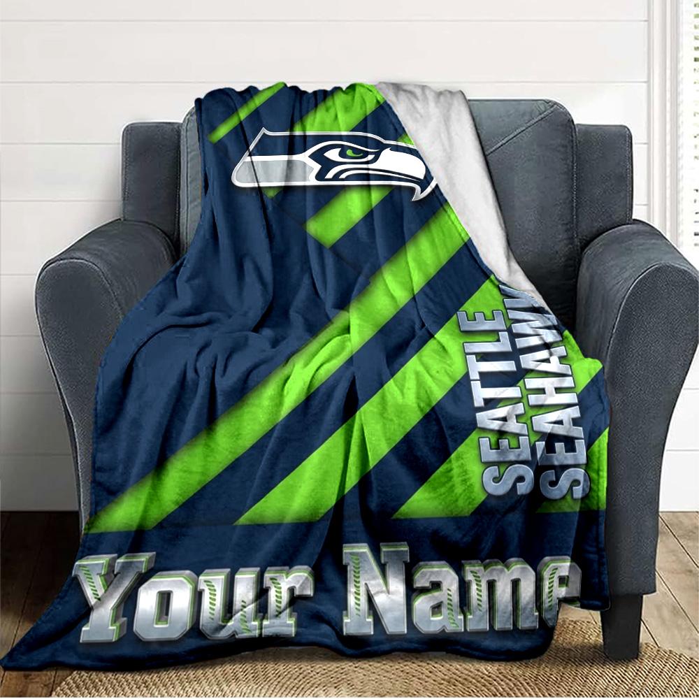 Name Custom Seattle Seahawks Print Flannel Blanket High Quality Warm Comfortable Cover for All Seasons Perfect for Gifts Home Decor