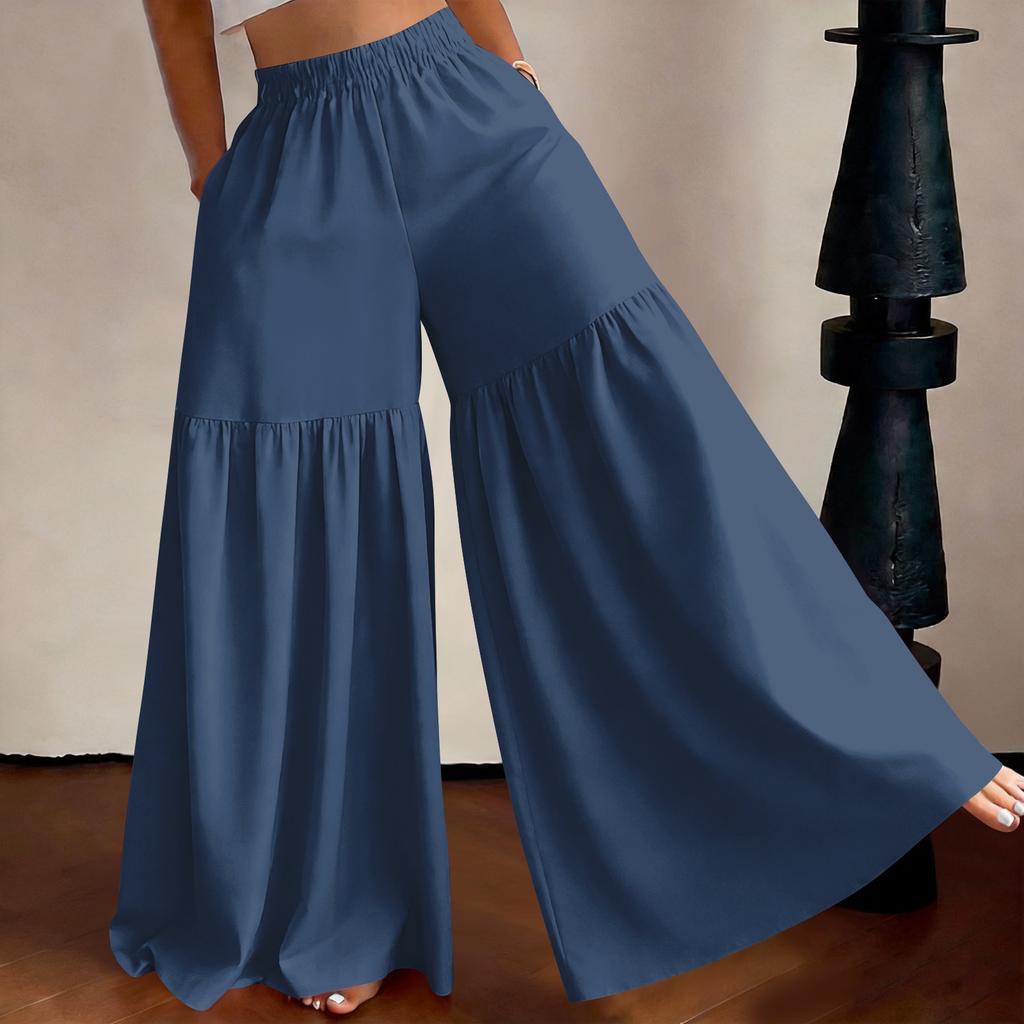 Women High Waist Wide Leg Pants Loose Fit Lightweight Flowy Palazzo Trousers Casual Solid Color Long Pants for Daily Wear