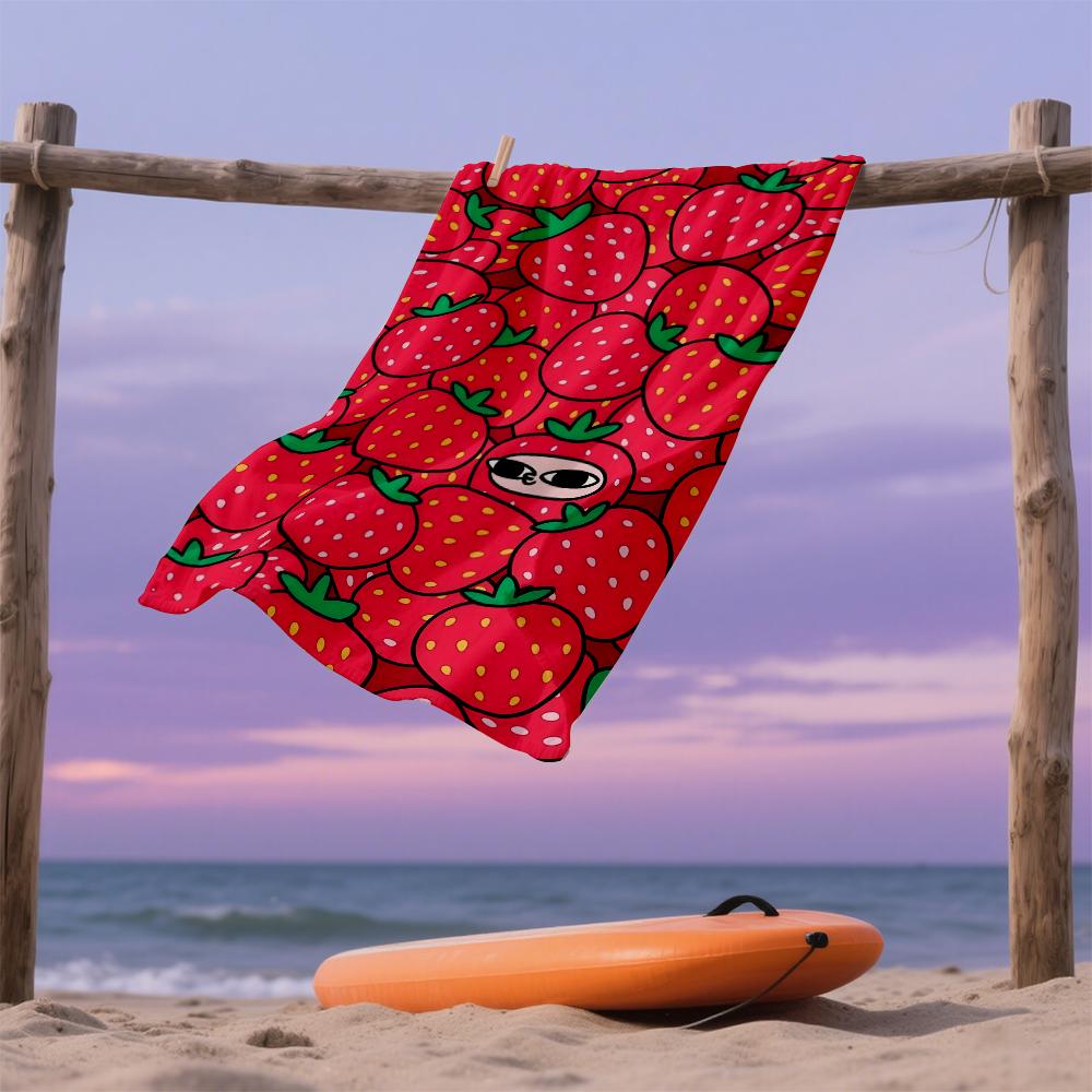 Playful Strawberry Pattern Oversized Microfiber Beach Towel Sand Proof Quick Dry, Absorbent for Swimming Pool Travel Camping