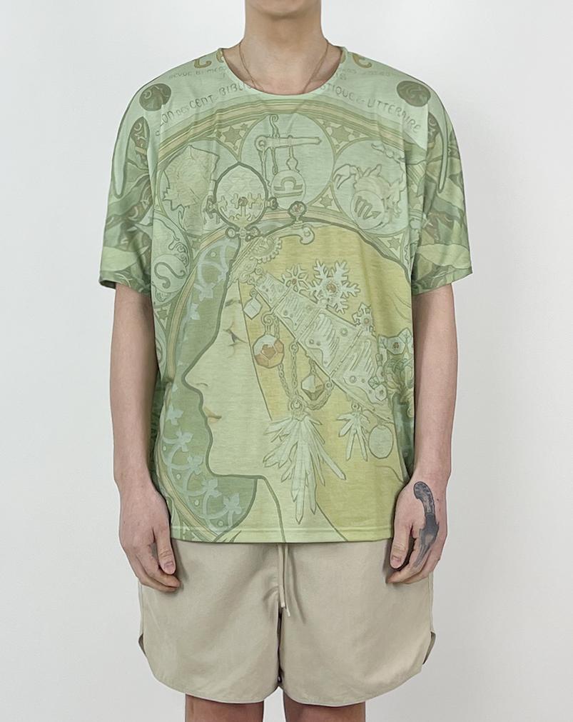 A MADE Retro U-Neck Oversized Silky T-Shirt (Khaki)