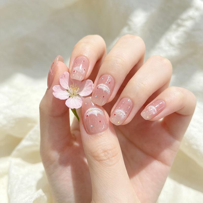 Glue-Free Short False Nails 10/30Pcs Square Oval Design Reusable Fake Nail Tips for Girls DIY Nail Art Decoration