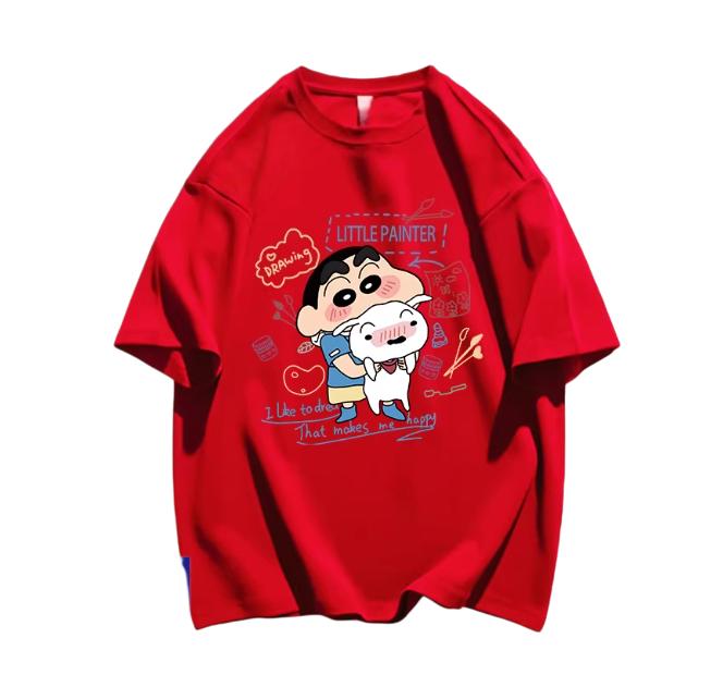 Summer Comic Style Crayon Shin Chan Print Pure Cotton Loose Casual T Shirt Y2K Unisexs Tops