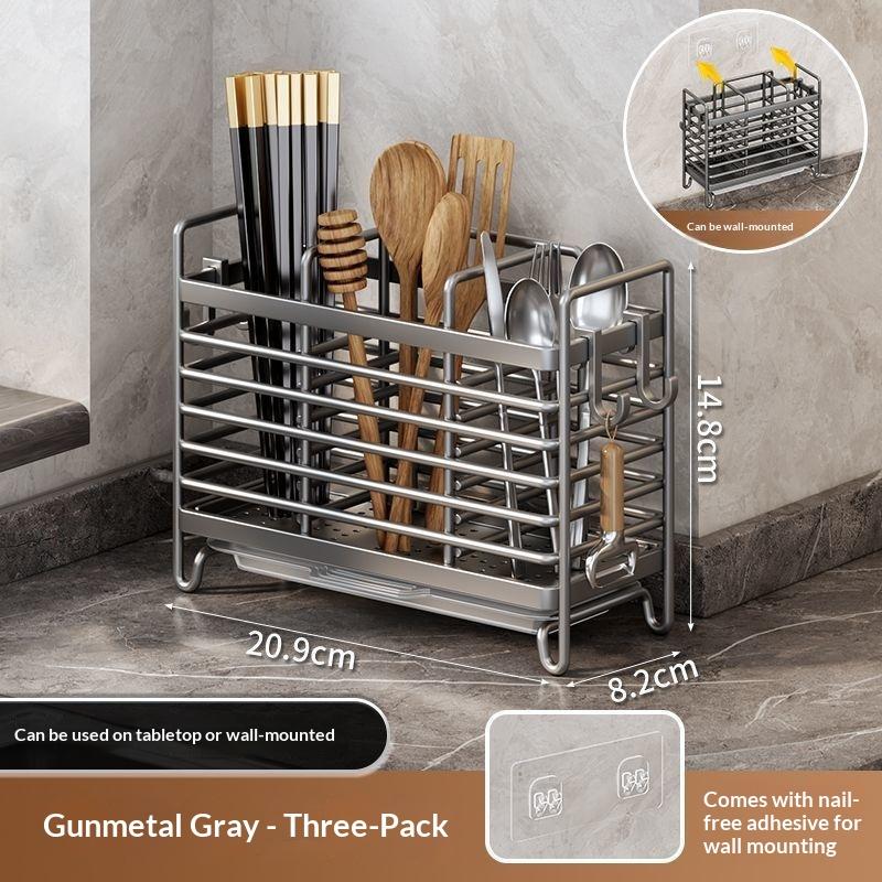 Wall-Mounted No-Drill Cutlery Rack Stainless Steel Space-Saving Anti-Scratch Utensil Organizer for Home Kitchen Storage