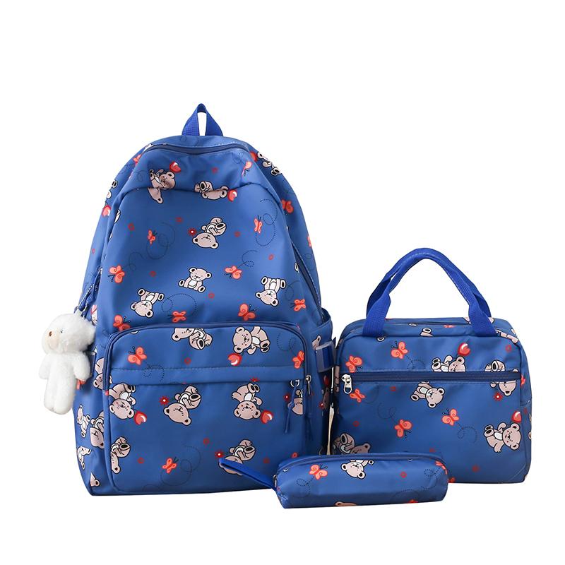 Student Cartoon Backpack Set Female Campus Backpack Lightweight Nylon Three-Piece Schoolbag