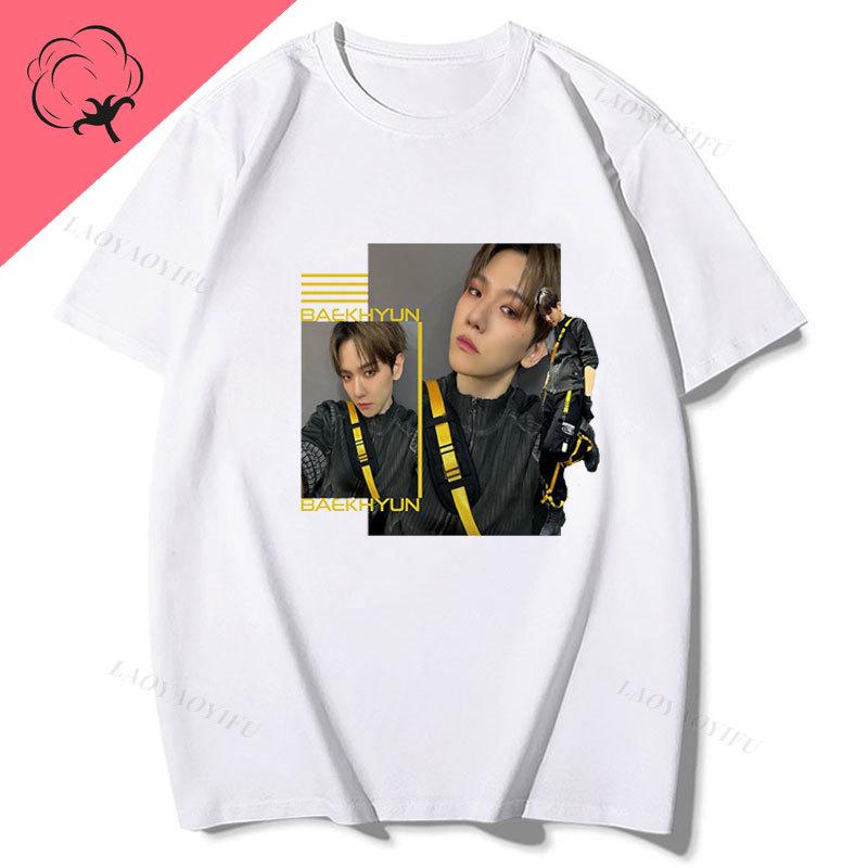 Camiseta Kpop Exo Baekhyun Tshirt 100 Cotton Short Sleeve Korean Reviews Unisexy Girls Essential Clothes Unisex Tshirts