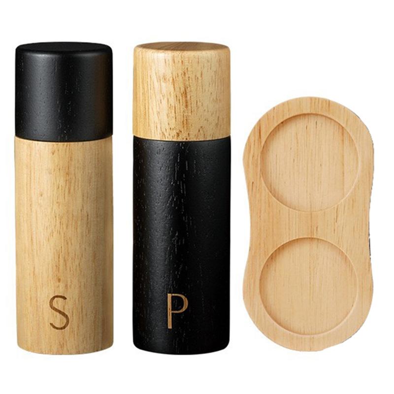 A95I-Oak Wooden Pepper And Salt Mill Sets With Box Multifunction Spice Grinder Refillable Pepper Salt Grinder
