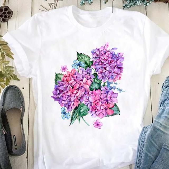 Piękne T-shirty damskie z nadrukiem kwiatowym, codzienne, oddychające, miękkie, z krótkim rękawem, luźne, wygodne, ubrania uliczne dla kobiet, różowy T-sh