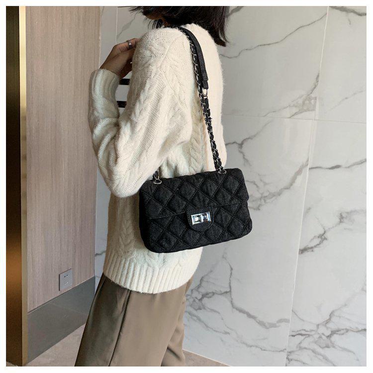 2024 Women's Small Textured Denim Crossbody Bag with Diamond Chain