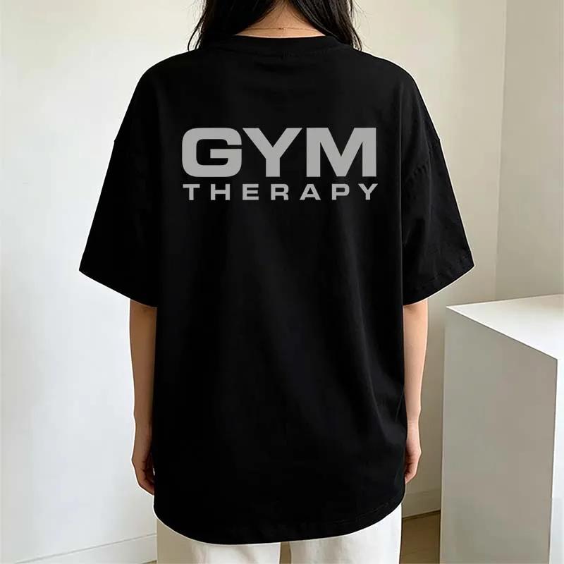 Gym Therapy Print Tshirts Unisexs Clothing Casual Fashion High Street Vintage Tops Crew Neck Short Sleeve Cotton Tshirts