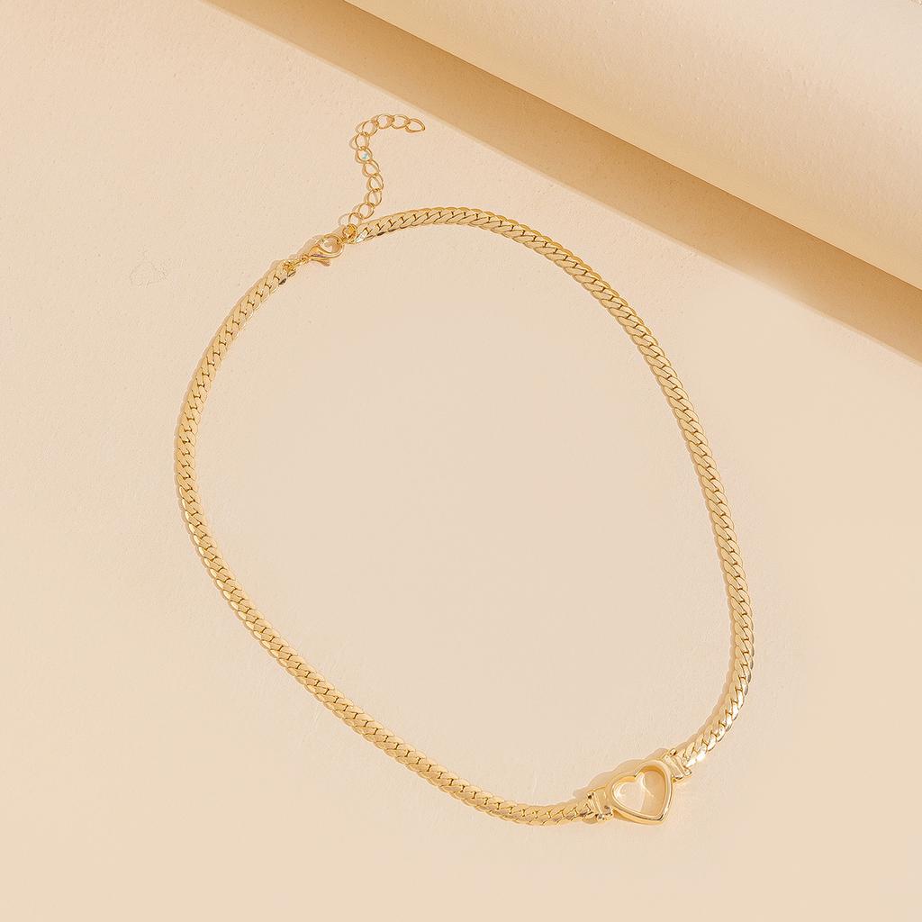 1 PC Zinc Alloy Heart Cuban Chain Necklace For Women, Vintage Statement Choker Jewelry