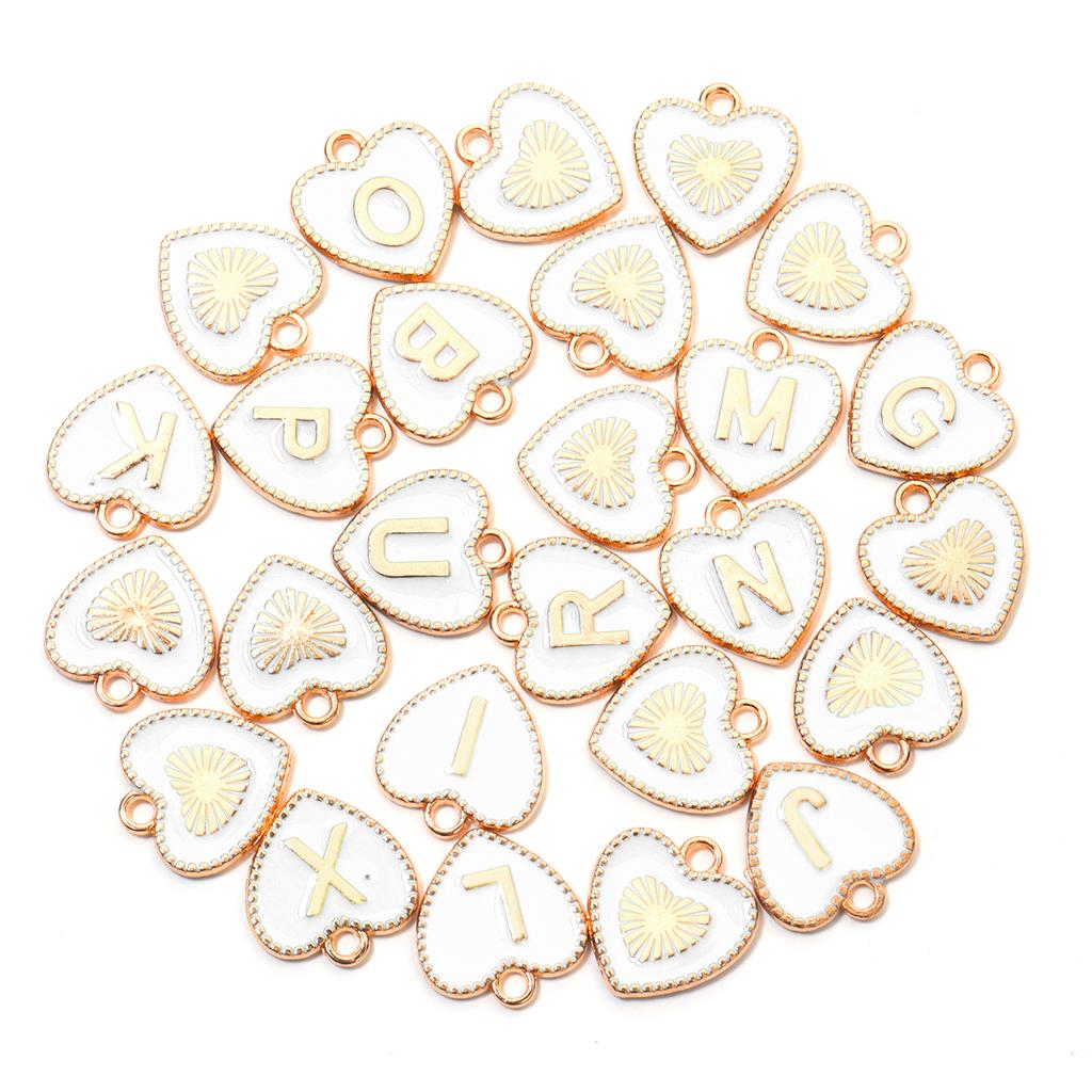 26pcs/lot Alloy Drip Oil Peach Heart Pendant Colorful A-Z Letters Charm Pendant For DIY Handmade Earrings Necklace Accessories