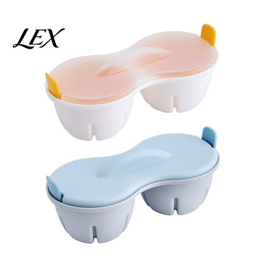 Nutritious Breakfast Maker Dual Cavity Microwave Egg Poacher with Lid, Heat Resistant Plastic Steam Mold Double Hole Steamer, Compact Cooker