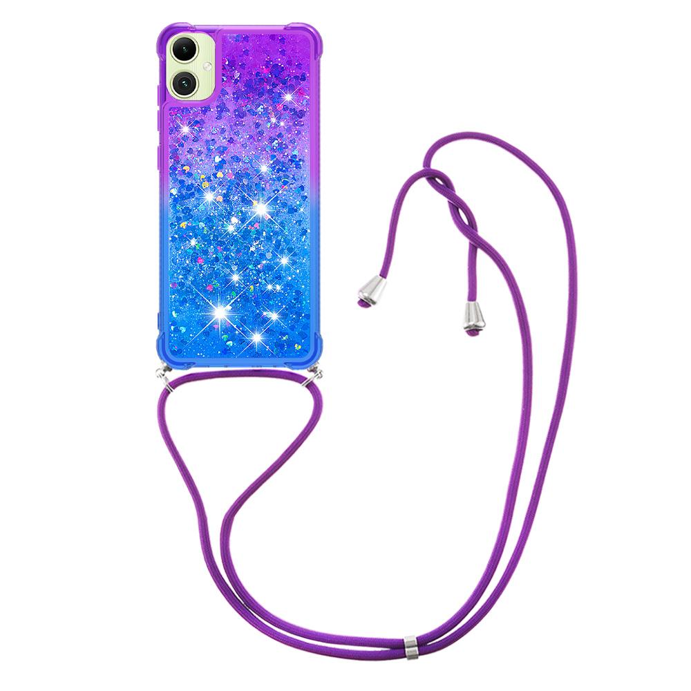 

For Samsung Galaxy A07 4G Gradient Quicksand Series Lanyard Design Flowing Liquid TPU Soft Scratch-resistant Protective Case Shell Purple/Blue