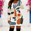 Women Plus Size Criss Cross V Neck Long Sleeve Leaf Print Bodycon Mini Dress