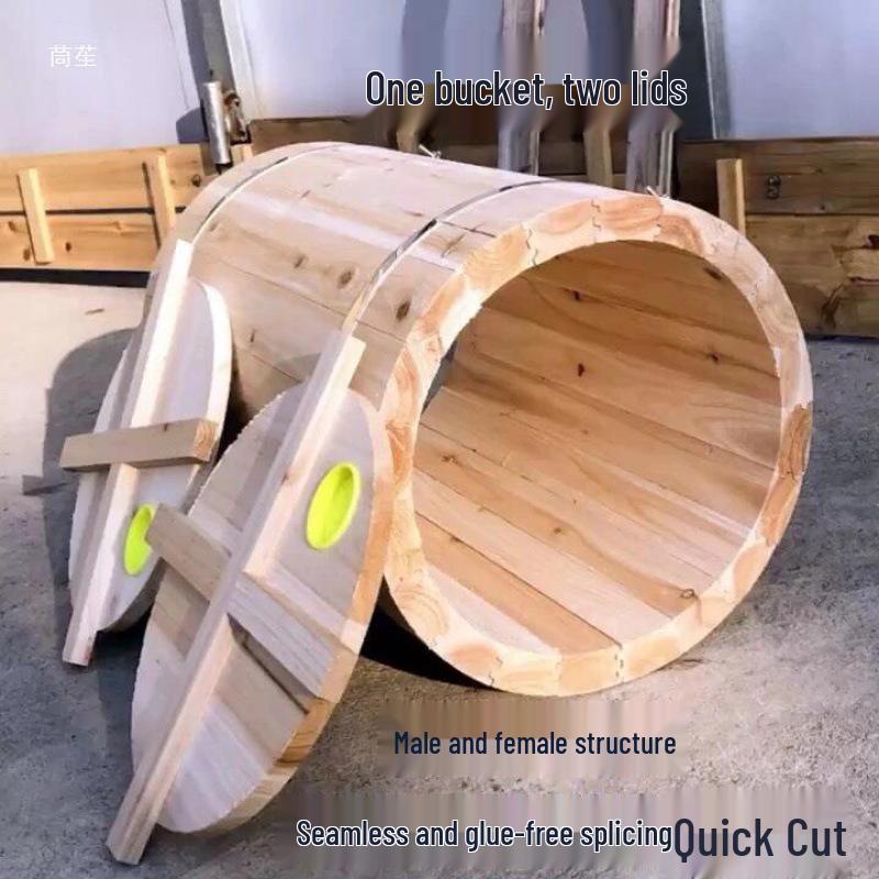 Fir Wood Round Horizontal Beehive with Inner Lid, Old-Style Bait Hive Design Diameter 31cm, Thickness 2.0, Length 38cm