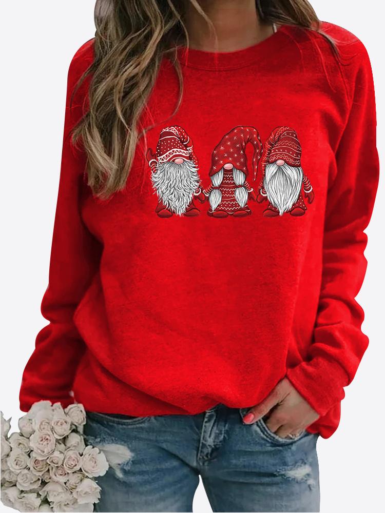 Women Winter Clothing Christmas Printed Casual Sweatshirt Long Sleeve Tops T-shirt Ladies Round Neck Pullover Sweater