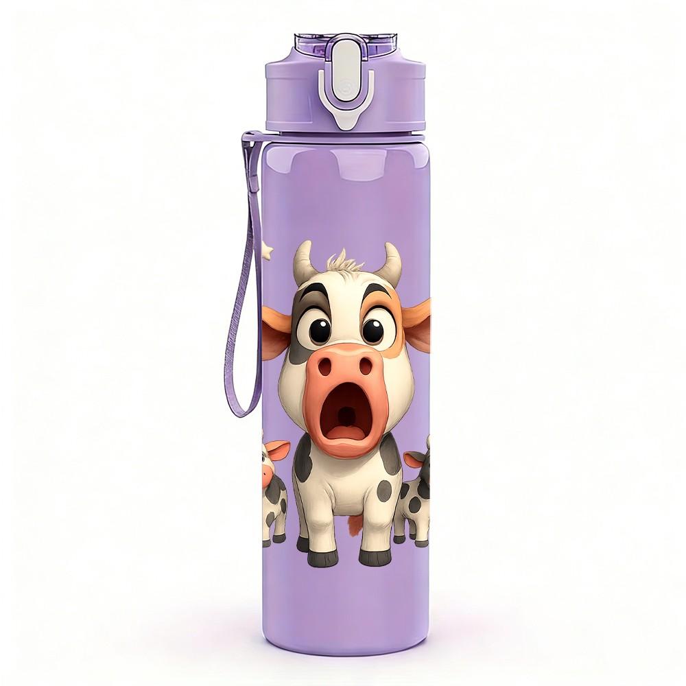 1PC Funny Cow Farm Animal Pattern 750ml Color Plastic Sports Water Bottle Leakproof Flip Straw Lid Suitable for Sports Office Home Use