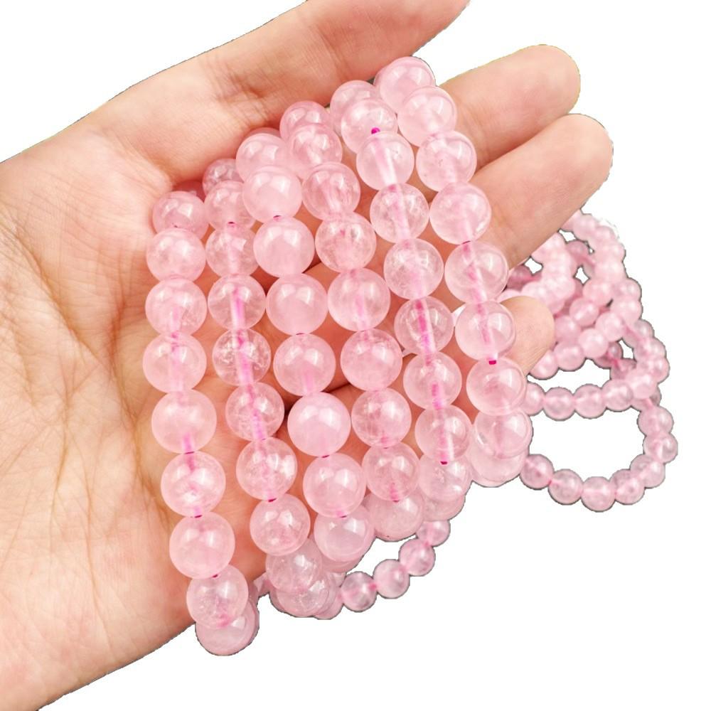 Унисекс Браслет из Розового Кварца и Розового Гибискуса с Розовыми Хрустальными Бусинами