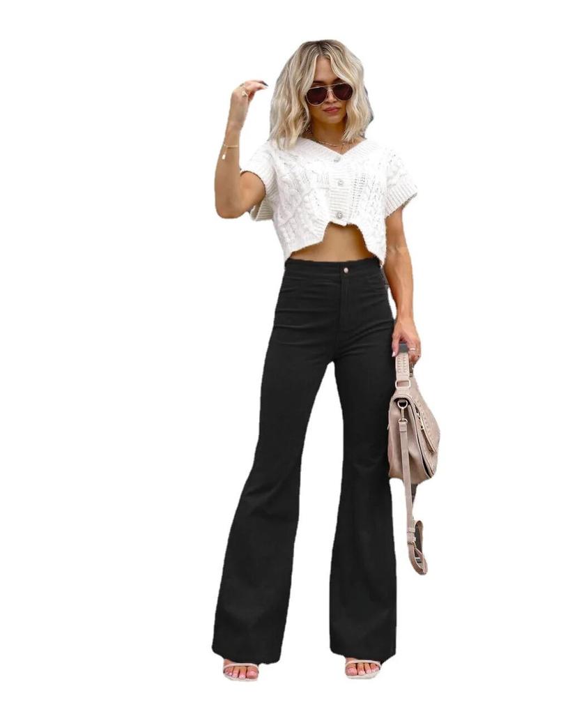 2023 jesienne sztruksowe luźne jednokolorowe spodnie typu casual damskie zimowe spodnie z wysokim stanem damskie spodnie rozkloszowane Streetwear Pantalon 29547