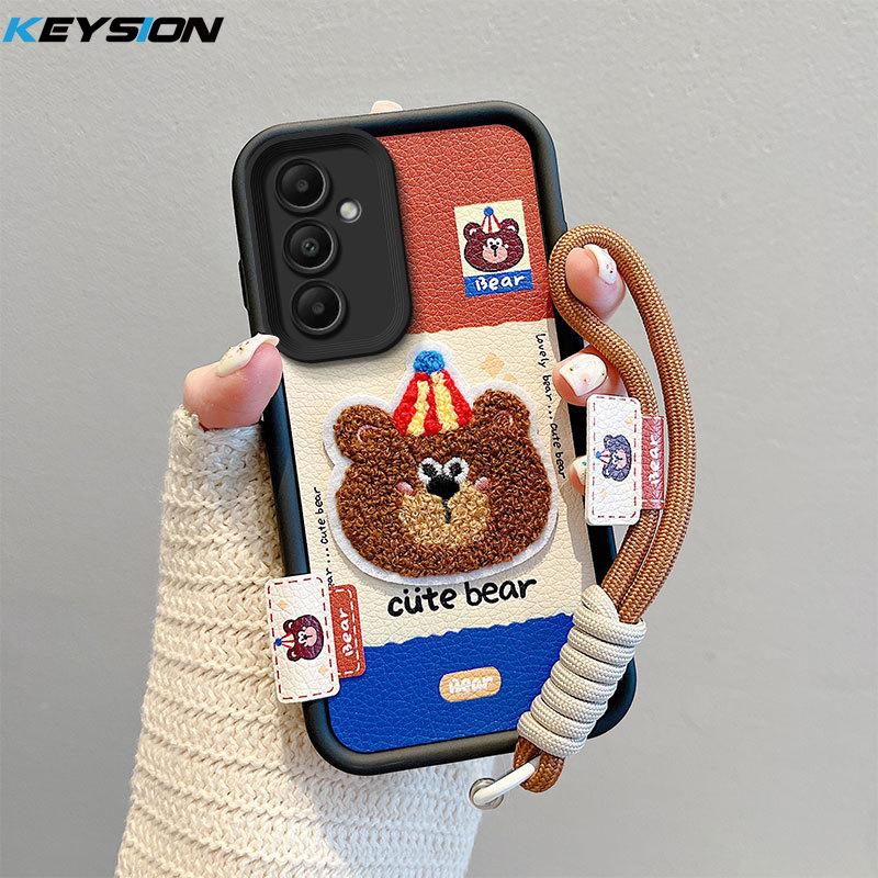 KEYSION Cartoon Cute Plush Embroidery Case for Samsung A55 5G A35 with Lanyard Silicone Shockproof Phone Cover for Galaxy A25 A15 5G