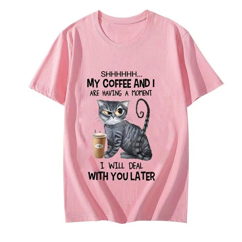 Coffee Cat Print Women Clothes Angry Cat Lover Female Tops Tee Tshirt Fashion Anime Cartoon Tees Ladies Graphic T-Shirt Y2k Tops