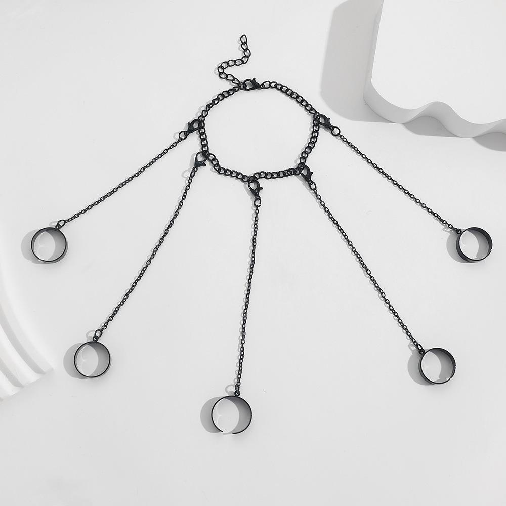 Punk Wrist Bracelet Gothic Open Rings Set Ins Chain Link Ring  Couple