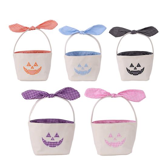 Dekorative Aufbewahrungskörbe für Zuhause Halloween Kürbis Süßigkeitenkorb, Großer Trick or Treat Eimer mit Schleife Kapazität Snacks Griff, DIY Kinder Tragetasche